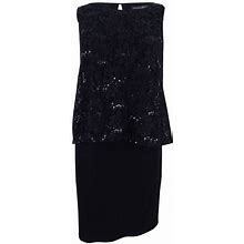 Jessica Howard Dresses | Jessica Howard Women's Petite Sequined Lace Popover Dress (8P, Black) | Color: Black | Size: 8P