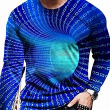 Plus Size Men's 3D Digital Optical Illusion Graphic Print Long Sleeve T-Shirt For Sports/Workout, Spring/Autumn Tees,Mixed Color,Must-Have,Temu