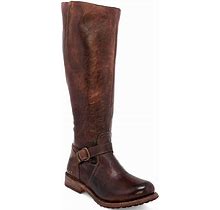 Bed Stu Glaye Buckle Detail Wide Calf Tall Leather Block Heel Boots, Womens, 6M, Teak Rustic