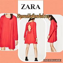Zara Dresses | Zara Ruffled Open Back Dress | Color: Pink/Red | Size: Xs