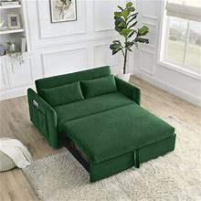 55" Convertible Sleeper Sofa Bed With 2 Pillows And 2 Detachable Pockets, Modern Velvet Upholstered Loveseat Sofa Couch With Pull Out Bed And Adjustab