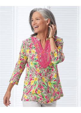 Appleseeds Women's Tropical Hibiscus Easy Breezy Tunic - Pink - PM - Petite