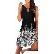 Nananla Summer Women Sundress Streetwear Geometric Print Sleeveless Knee Length Skater Dress,Size S-5Xl