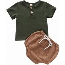 Niuredltd Toddler Clothes Ribbed T Shirts Tops Shorts Sets Baby Boys Girls Clothing Outfits Sizes 70