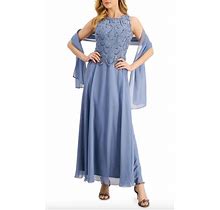 J Kara Embellished Dress & Scarf Dusty Blue Size: 12