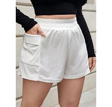 Plus Size Elastic Waist Side Pocket Shorts,3XL
