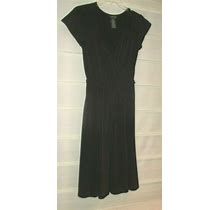 George Stretch Black Polyester Cap Sleeve Belted Dress Size 4/6 Ec