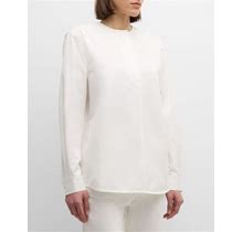 Toteme Collarless Cotton Twill Shirt, White, Women's, 8, Shirts Tops Blouses Button Down Shirts