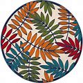Aloha Multicolor 5 ft. X 5 ft. Round Floral Contemporary Indoor/Outdoor Patio Area Rug