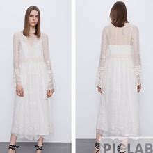 Zara Dresses | Zara V Neck Embroidered Dress | Color: Cream/White | Size: Various