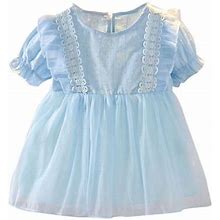 Toddler Dresses For Teens Girls Summer Small And Medium Sized Solid Color Fashion Short Puff Sleeve Princess Dress
