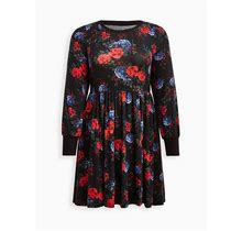 Torrid Babydoll Dress Super Soft Plush Floral Black 00 m L 10 A84399