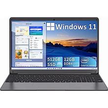 SGIN 15.6 Inch Laptop 12GB RAM 512GB SSD, Windows 11 Laptops With IPS FHD 1080P Display, PC Notebook With Intel Celeron Quad-Core Processor Up To 2.9