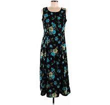 Danny & Nicole Casual Dress - Midi Boatneck Sleeveless: Teal Floral Motif Dresses - Women's Size 8