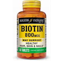 Mason Natural Biotin 800 Mcg W/ Calcium - Healthy Hair, Skin & Nails, 60 Tablets
