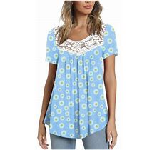 Htnbo Boho Tops For Women Fashion Lace Patchwork Printed T Shirts Dressy Crew Neck Short Sleeve Blouse Dresses From $15