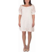Ny Collection Women's Lace Sweetheart Neck Dress White Size Petite Small