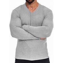 Men's T Shirt Tee Muscle Shirt Tee Top Long Sleeve Shirt Plain Shawl Collar Street Vacation Long Sleeve Slim Knitted Clothing Apparel Designer Basic T