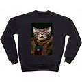 Crewneck Sweatshirt | Arrogant Sophisticated Dressed Cat Boss Looking With Contempt By Mariia Sigova - Full Front Graphic - Black - Large - Society6
