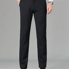Casual Slight Stretch Solid Dress, Men's Comfort Pant, Trousers Slim Fit Business Suit Pants Dress,Black,All-New,Temu