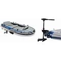 Intex 5 Person Fishing Boat Set W/2 Oars & Eight Speed Trolling Motor
