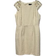 Tahari Dresses | Tahari Jimlee Dress Petite Ivory Tan Beaded Capped Sleeve Sheath Dress Size 12 | Color: Cream/Tan | Size: 12P