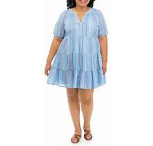 Crown & Ivy Women's Plus Size Striped Peasant Dress, 1X, Cotton