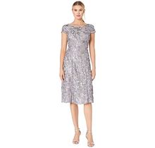 Alex Evenings Tea Length A-Line Rosette Dress Women's Dress Dove : 8