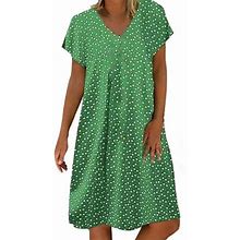 Weaiximiung Summer Dresses For Women 2024 Petite V Summer Ladies Casual Short Sleeve V Dot Heart Print Dress Green M