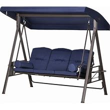 Outsunny 3-Seat Outdoor Porch Swing Chair With Adjustable Canopy, Cushion And Pillows For Garden, Poolside, Dark Blue