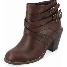 Journee Collection Women's Multi Strap Ankle Boots Closed Toe Zip Up Booties With Buckles