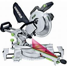 Genesis Gmsdr1015lc 15 Amp 10" Sliding Compound Miter Saw With Laser Light, Electric Brake, Spindle Lock, Dust Bag, Extension Wings, And 60T Carbide-T