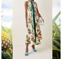 Oscar De La Renta Dresses | $2,690 Oscar De La Renta Gorgeous Pineapple Patchwork Midi Dress Us S. | Color: Green/White | Size: 0
