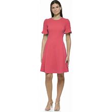 DKNY Women's Flounce Sleeve Fit And Flare With Belt Dress