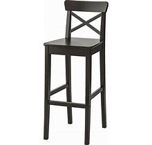 IKEA - INGOLF Bar Stool With Backrest, Brown-Black, 29 1/8 "