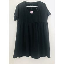 Wild Fable V-Neck Short Sleeve Babydoll Sweatshirt Dress Black Size M NWT