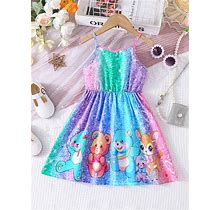 Young Girl Trendy And Stylish Cartoon Printed Cute Cami Dress,7Y
