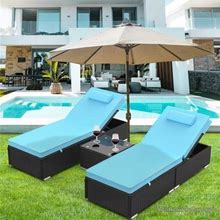 Segmart 3 Pieces Reclining Outdoor Patio Lounge Furniture Set, All-Weather Poolside Rattan Wicker Chaise Chairs Sets With Cushions & 2 Pillows, For Ba