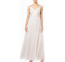Adrianna Papell Sequin Embroidered Tulle Spaghetti Strap Dress, Pink,