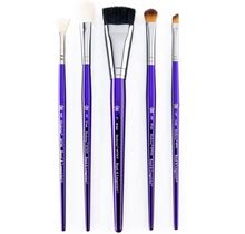Royal & Langnickel Moderna, 5Pc Scruffy Variety Brush Set For All Painting Mediums, Includes - Scruffy, Mop, Angular & Fan Brushes Purple