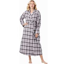 Plus Size Women's Long Flannel Robe By Dreams & Co. In Slate Plaid (Size L)