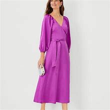 Ann Taylor Dresses | Ann Taylor Nwt Purple Satin Midi Wrap Dress - Size 0P | Color: Purple | Size: 0P