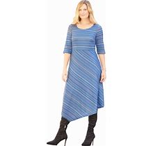 Plus Size Women's Impossibly Soft Textured Knit Dress By Catherines In Navy Tweed Stripe (Size 3X)