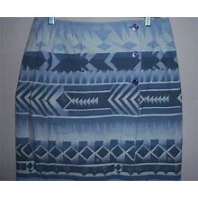 Vintage Susan Bristol Chambray Blue Navajo Southwest Indian Blanket Pattern Midi Skirt 10 12 Petite Petites Medium M