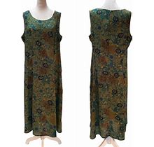 Danny & Nicole Green, Blue, Black, Brown Floral Print Sleeveless Zip Back Dress - Women | Color: Green | Size: 1X