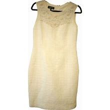 Ricki Freeman Teri Jon Women's Size 8 Boucle Sleeveless Dress Ivory Floral Yoke