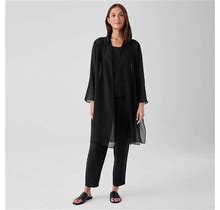 Eileen Fisher | Women's Sheer Silk Georgette High Collar Jacket | Black | Size: Petite Large Petites