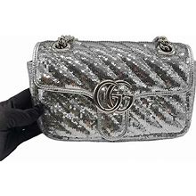 Gucci Bags | Gucci Chain Shoulder Marmont Flap Bag 443497 Sequin Silver Mini | Color: Silver | Size: Mini