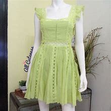 Free People Dresses | Free People Lime Lace Trim Mini Dress | Color: Green/Tan | Size: S