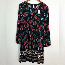 Loft Dresses | Ann Taylor Loft New Floral Print Shift Dress Sz M | Color: Black/Red | Size: M